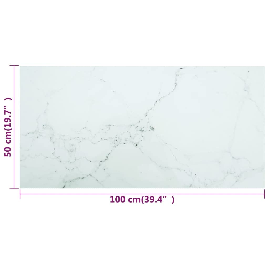 Bandeja de cristal templado (100 x 50 cm, color blanco, aspecto mármol, para sofá, oficina, sala de estar, dormitorio, pasillo