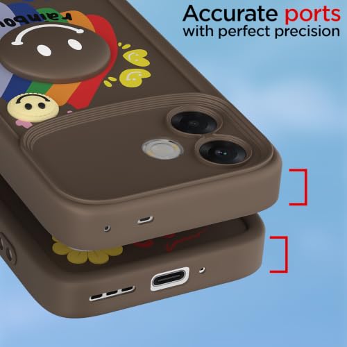 Image of Pikkme Back Cover for Oppo F33 Pro 5G | Soft Silicone| Cute Rainbow Smile & 3D Cartoon Flower Design | Shockproof Raised Camera Protection Bumper Case (Brown)