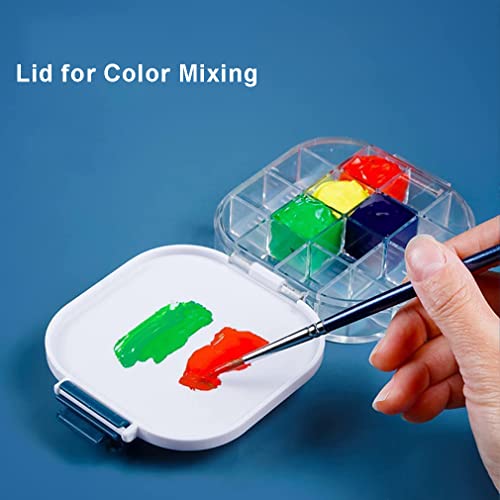 Travel Palette Box with Foldable Brush Washer, 3-in-1 Portable 16 Wells Airtight Paint Saver Box with Brush Cleaner and Holder for Watercolor, Oil, Acrylic, Gouache Painting