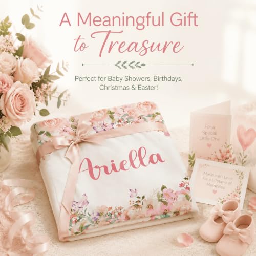 Image of Personalized Baby Blankets for Girls, Custom Blanket with Name, Personalized Baby Gifts for Birthday, Christmas, Baby Shower, Newborn Soft Flannel Floral Blankets Boy Girl Kids Gifts