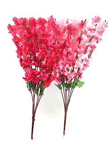 Image of Coolkart Artificial Peach Blossom Flower Bunch, Baby Pink & Dark Pink | 14 Sticks, 60 cm, Home Decor / Wedding / Party, Made in India
