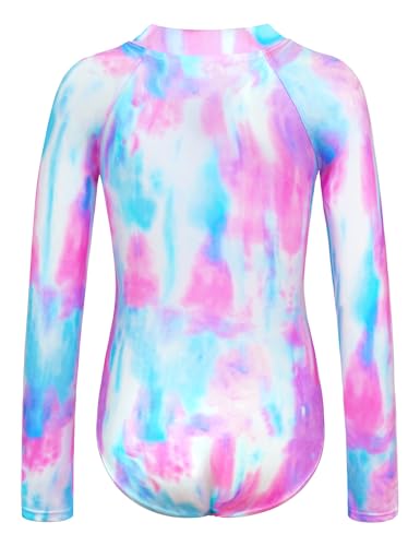 Girls Long Sleeve Swimsuit Size 7-8 Years Old Blue Purple Scrawl Rash Guard Bathing Suit with Zipper2