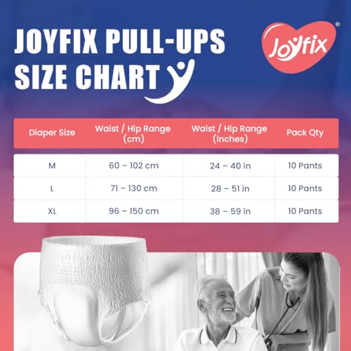 Image of JOYFIX Adult Diapers | Pant Style | Waist Size 96-150 cm (38 inch-59 inch) | Extra Large | Pack of 5 | Odour lock | Anti-Bacterial Absorbent - XL (50 Pieces)