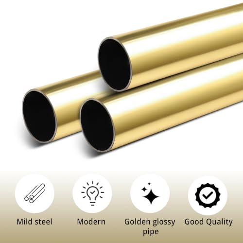 Image of FAPBADRI Curtain Rod /Pipe Heavy Quality Stainless Steel for Home /office door, window, shower, 1 inch diameter (25mm), Color - Gold, Length - 60 inches (5 feet), 3 Pipes