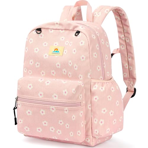 Image of STEAMEDBUN Corduroy Kids Backpack for Girls and Boys 5-8: Girls Backpack for Elementary Kindergarten - 15 inch Cute Backpacks for Kids - Sakura