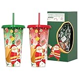 Vasos Que Cambian De Color Con Tapas Y Pajitas | 2 Piezas Botella De Navidad De Santa Claus - Taza De Desayuno Con Tapas Y Pajitas,Para Fiestas Navideñas Niños Adultos Café Helado Bebida Fría Leche