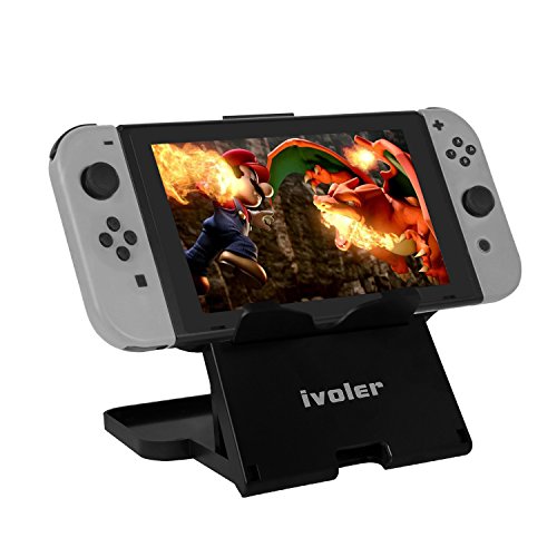 iVoler Nintendo Switch Stand Faltbar Tablet Halterung Ständer mit Verstellbar Winkel und Rutschfest Gummi Pads, Ladekabel auslass, Stabil, Playstand for Nintendo Switch - Schwarz