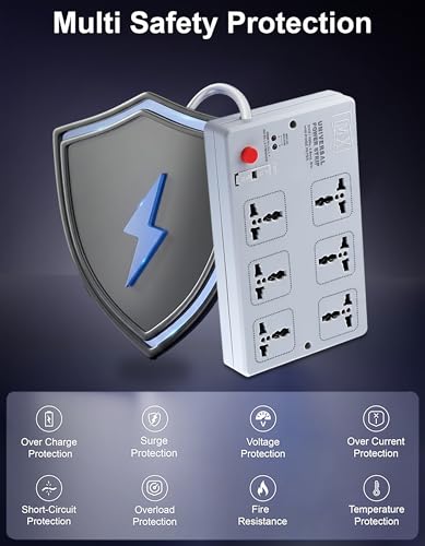 Image of Mx Power Strip with 6 Universal Sockets 10m Extension Cord International Sockets Master Switch Multi-Plug Socket Extension Board for Home & Office -5 Amp
