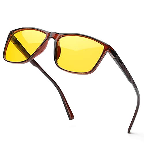 SODQW Night-Vision Glasses for Driving - Anti Glare Polarized Yellow Night Guide Rainy Safe Glasses Men Women (Brown Frame/Yellow Night-driving Glasses)