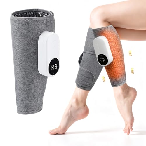 Leg Massager 2000mAh Cordless Calf Massager with Heat Adjustable Leg Compression Massager for Circulation and Muscle Relaxation with 3 Modes 3 Intensities 3 Heating Modes Type-C (Gray)