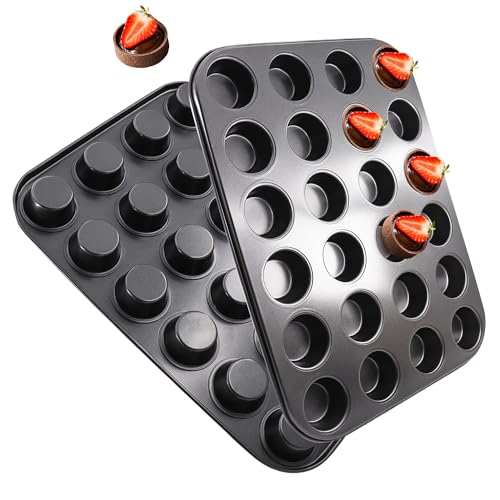 DRAONGYE 2 Packs Round Muffin Baking Pan Premium Steel Muffin Pan for Baking Nonstick Cupcake Tin Cheesecake Pans Bakeware Muffin Top Pan (24 Cups Black)