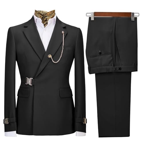 Men's 2 Piece Suit Metal Clasp Stylish Casual Business Slim Fit Suit Solid Wedding Prom Tuxedo Groomsmen