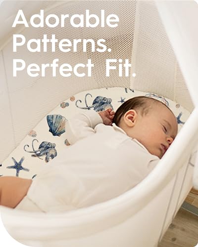 Image of Bassinet Sheets for Baby Boy Girl, TotBasic Buttery Soft Universal Bassinet Fitted Sheet, Compatible with Halo, Mika Micky, Baby Delight, Dream On Me, Maxi COSI and More Bassinet Mattress(Ocean&Zoo)