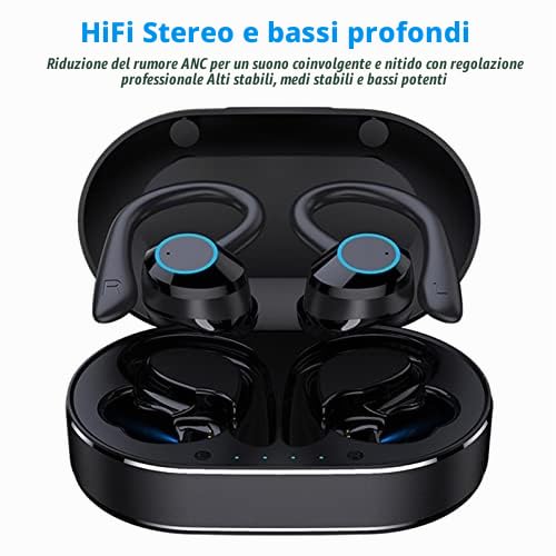 Cuffie Bluetooth, Auricolari Wireless Q23 PRO 5.4 Auricolari Impermeabili con Cancellazione del Rumore con Gancio per L'orecchio del Microfono, Ideali per Viaggi Sportivi (Nero)