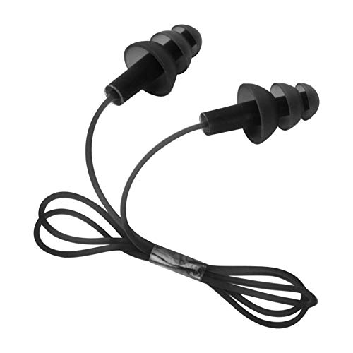 Tapón para los oídos para nadar, tapones para los oídos de silicona reutilizables con cordón para ducha de natación(Negro)