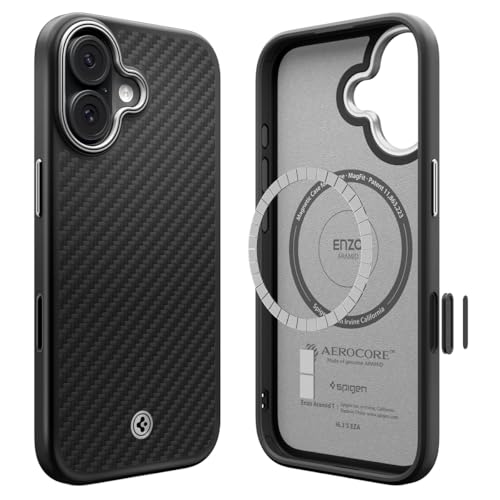 Image of Spigen Enzo Aramid T MagFit Back Cover Case for iPhone 17, Premium Aramid Fiber Finish, Camera Control Button - PC+TPU | Black Silver