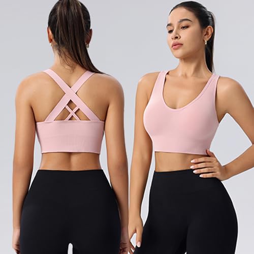 Image of High Support Sports Bras for Women,Criss Cross Strappy Back Seamless Padded | Removable Pads, A-DD Cup, Full Coverage, Seamless, Wireless, Scoop Neck, Cropped Bra, for Workout Yoga Gym Exercise Athletic