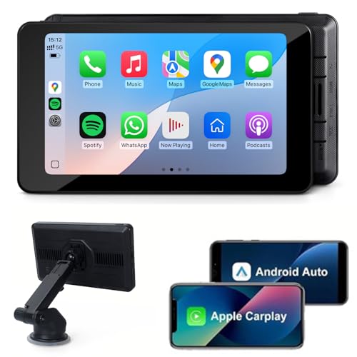 Wireless Car Stereo Compatable with Apple CarPlay and Android Auto, 7-inch Touch Screen in Car FM Transmission, with 5.0 Bluetooth Hands-Free/Mirrored Projection/Portable Car Stereo for All Vehicles