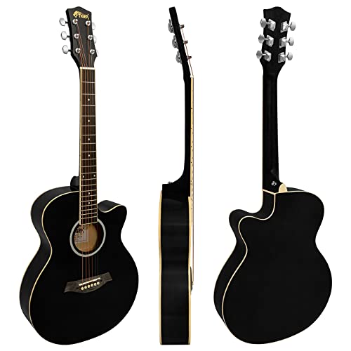 TIGER ACG1-BK34 3/4 Guitare acoustique à cordes en acier pour 9 ans et plus avec sac, sangle, cordes de rechange et plectres – Noir - Les Beatles, Paul McCartney, John Lennon, RIngo Starr, George Harrison TIGER ACG1-BK34 3/4 Guitare acoustique à cordes en acier pour 9 ans et plus avec sac, sangle, cordes de rechange et plectres - Noir – Image 3