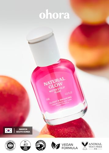 Image of ohora Natural Glow Water Syrup Nail Strengthener (Plum) - Tinted Nail Hardener for Brittle, Damaged Nails, Quick-Dry Glossy Finish, Nail Repair & Growth, 15 mL