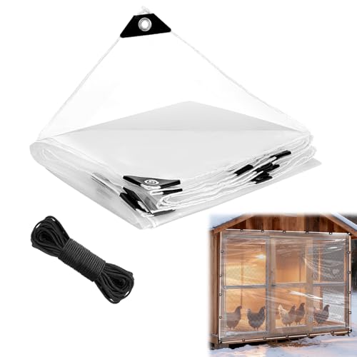 8 × 10 ft Anti-Tear Clear Tarp Waterproof for Patio Winterizing - 5 mil Snowproof & Windproof Clear Plastic Tarps with Grommets for Garden Enclosure Chicken Coop