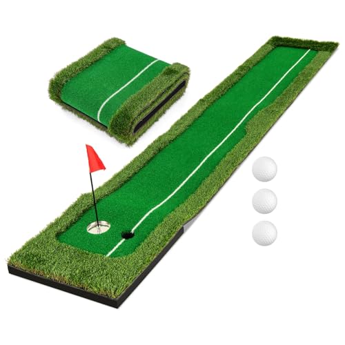 COSTWAY 300 x 50 cm Golf Puttingmatte, Putting Green mit 3 Golfbällen & 2 Lochgrößen, Trainingsmatte für Indoor & Outdoor, Übungsmatte faltbar für Büro, Garten & Terrasse COSTWAY 300 x 50 cm Golf Puttingmatte, Putting Green mit 3 Golfbällen & 2 Lochgrößen, Trainingsmatte für Indoor & Outdoor, Übungsmatte faltbar für Büro, Garten & Terrasse