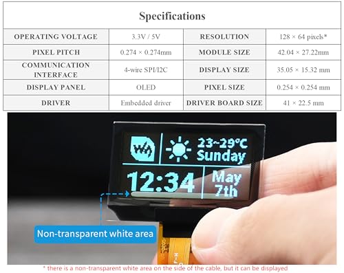 Image of 1.51inch Transparent OLED Compatible with Raspberry Pi 5 /4B /3B+ /3B /A+ /Pi Zero W /Pi Zero 2W, 128 x 64 Resolution, SPI /I2C Interfaces, Embedded Independent Driver Chip, Light Blue Color Display