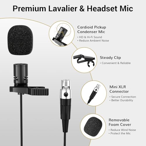 Image of TONOR UHF Wireless Microphone System with Headset Mic /Lavalier Lapel Mic, Bodypack Transmitter, Rechargeable Receiver, 15 Channels 200ft Range 1 /4 inch Output for Recording Live Performance PA Speaker