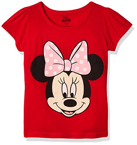 Disney Girls' Toddler Minnie Short Sleeve Puff Tee, Red Cherry, 4T