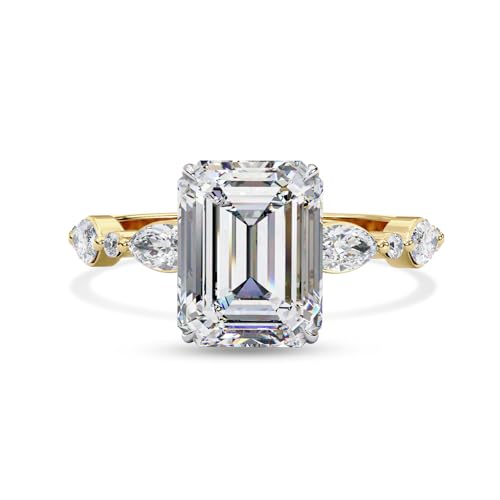 Solitaire Engagement Rings For Women, Center 8.5x6.5mm Emerald Cut Lab Created Moissanite Promise Rings in 10K / 14K Solid Gold or 925 Sterling Silver Jewelry Gift for Her2