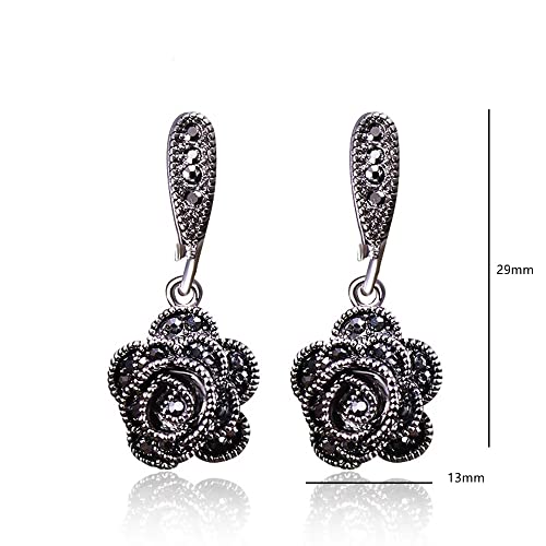 Vintage Earrings For Women Black CZ Rose Flower Drop Earrings Jewelry2