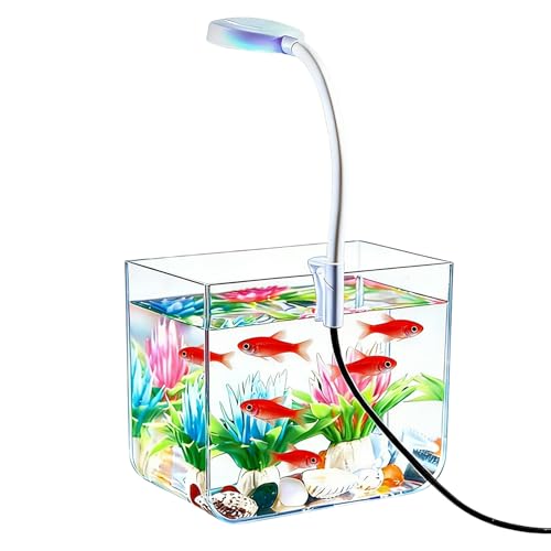 Betta fishAquarium Desk Decor ? 12.5x7.5x10.5cm Small Polystyrene fishTank with Clip Light, Non-Slip Base and USB Power | Deskto