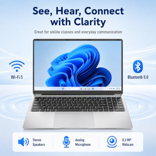 Image of 15.6 inch FHD IPS Laptop - 8GB RAM 256GB SSD, 4-Core Celeron N, Work Laptop Computer, USB 3.0, Win 11, Wi-Fi 5, BT5, Numpad, for Home Student and Business