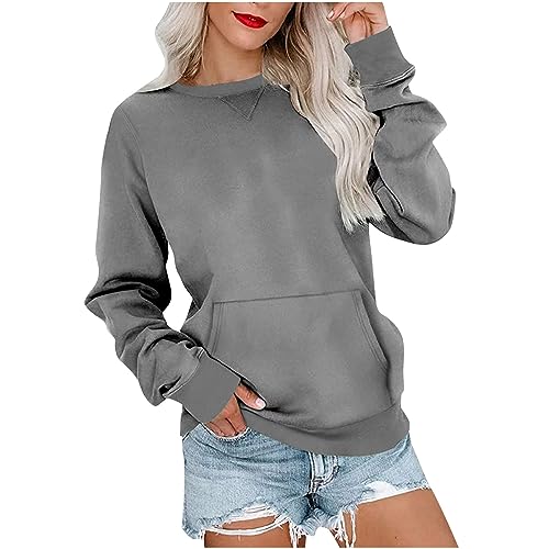 LRMQS Sweatshirt for Women Crewneck Trendy Long Sleeve Shirts with Pocket Fall Fashion 2026 Casual Cute Pullover Clothes