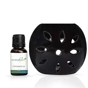 Aromahpure Black Tealight Ceramic Small Round Diffuser |with Assorted 15ml Fragrance Oil| Diffuser for Home, Mandir, Office, Desk Decoratives, Gifting