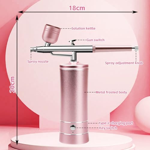 Airbrush-set met compressor, airbrush-kit met compressor, draagbare USB-oplaadbare dubbele actie voor nagels, airbrush-set, kleurset, modelkleuren, nagelkunst, tatoeages (roze) - Afbeelding 3
