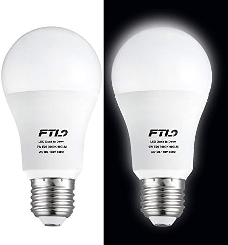FTL Dusk to Dawn Light Bulb LED 9W (60W Equivalent) Cool White 5000K E27 Outdoor Sensor Light Bulb for Porch, Garage, Garden,Pathway 2-Pack