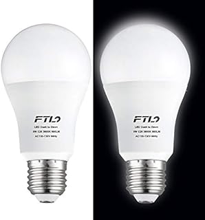 FTL Dusk to Dawn Light Bulb LED 9W (60W Equivalent) Cool White 5000K E27 Outdoor Sensor Light Bulb for Porch, Garage, Garden,Pathway 2-Pack