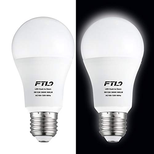 Promo Discount Up To 70% Off Dusk to Dawn LED Light Bulb Outdoor/Indoor Photocell Sensor Porch Light Bulbs 5000K Daylight White Automatic On/Off A19 9W(60W Equivalent) 850LM E26 Lamp for Hallway, Garden, Garage, Yard, 2 Pack