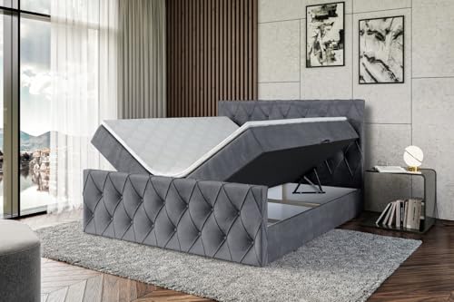 ALTDECOR Boxspringbett mit Matratze und Lattenrost, Boxbett, Fußteil, Topper, Polsterbett mit Bettkasten, Bett mit Stauraum H4-Matratze, Doppelbett, Springboxbett - Amay - 180x200 - Dunkelgrau Samt – Bild 7