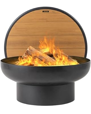 DENKOE Cast Iron Fire Pit Table with Lid, Extra Thick and Heavy Duty Fire Bowl, Deep Round Firepit for Outdoor Bonfire Gatherings, Wood Burning Firepits for Outside Patio, Modern Outdoor Fire Pits