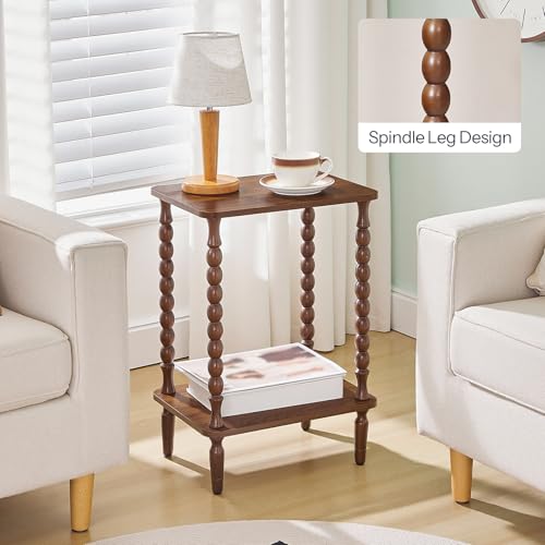 Image of HOOBRO End Table, 2-Tier Small Side Table with Spindle Legs, Nightstand with Storage Shelves, Sofa Side Table, for Small Space, Living Room, Bedroom, Walnut WL189BZ01