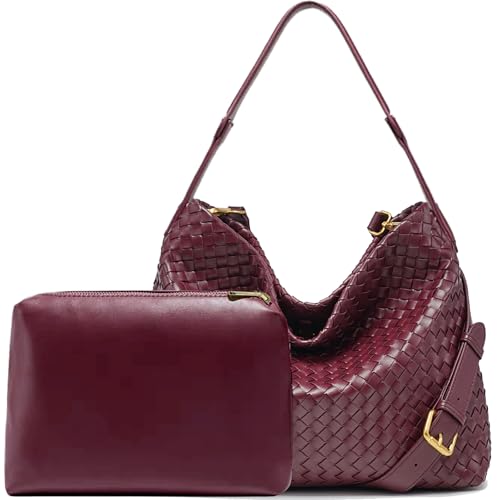 Image of JINMANXUE Woven Tote Bag for Women, Travel Hobo Purse Crossbody Shoulder Handbag, Work Satchel, Adjustable Strap Fit 13 inch iPad | Woven Vegan Leather