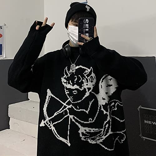 NCDUANSAN Harajuku Sweater Streetwear Men's and Women's Knitwear Fashion Hip Hop Harajuku Oversized Pullover(Black,L)3