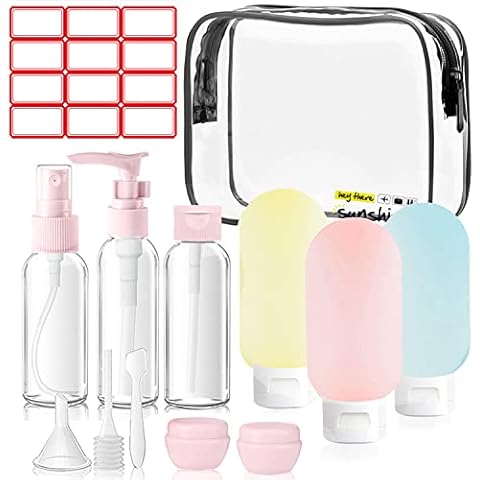 KKSTY 12Pcs Travel Bottles Set for Toiletries, Portable Travel Bottles for Toiletries Leak Proof Refillable Squeezable Liquid Empty Containers with Toiletries Bag for Travel Cover