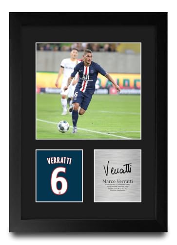 HWC Trading Marco Verratti PSG Regalos Impresos Imagen De Autógrafo Firmado Para Los Aficionados Al Fútbol Y Partidarios - A4 Retrato Enmarcado