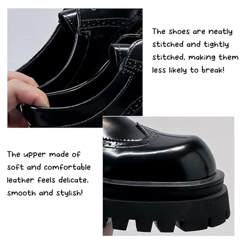 Men's Patent Leather Wingtip Chunky Platform Oxford Shoes Vintage Round Toe Lug Sole Non-Slip Lace-Up Business Derby Shoes for Evening Parties, Weddings, Work3
