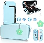 DLseego Storage Carrying Case for Nintendo Switch 2 2025 Accessories Set, 10 Game Card Slots Cute Protective, 1 Hard PC Case, 1PC Flower Blossom Chain, 4 Thumb Grips, Slim & Portable - Blue