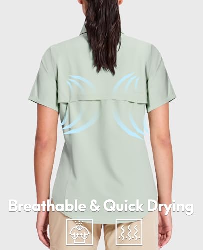 Haimont Women's UPF 50+ Sun Protection Button Down Fishing Hiking Travel Shirts Short Sleeve Quick Dry Shirt with Pockets2