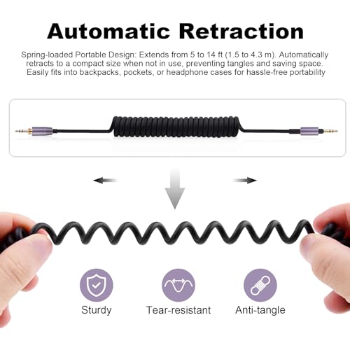 Cable de audio 3.5mm para Audio Technica ATH-M50XBT y Sony WH-1000XM5 con adaptador 6.35mm 5